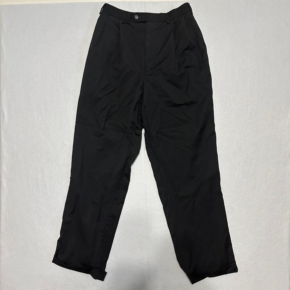 Lauren Ralph Lauren Mens Black 100% Wool Pleated Cuffed Dress Pants‎ Trousers